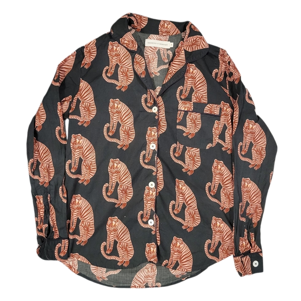 Desmond & Dempsey Sansiando Tiger Pajama Long Button Top Size S - Picture 2 of 8